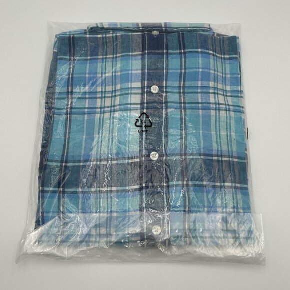 LL Bean Shirt Mens Large Blue Plaid Button Up Slightly Fitted Linen Regular Fit - Picture 4 of 10